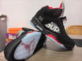 Air Jordan 5 Black and Red Collaboration Style Sneakers
