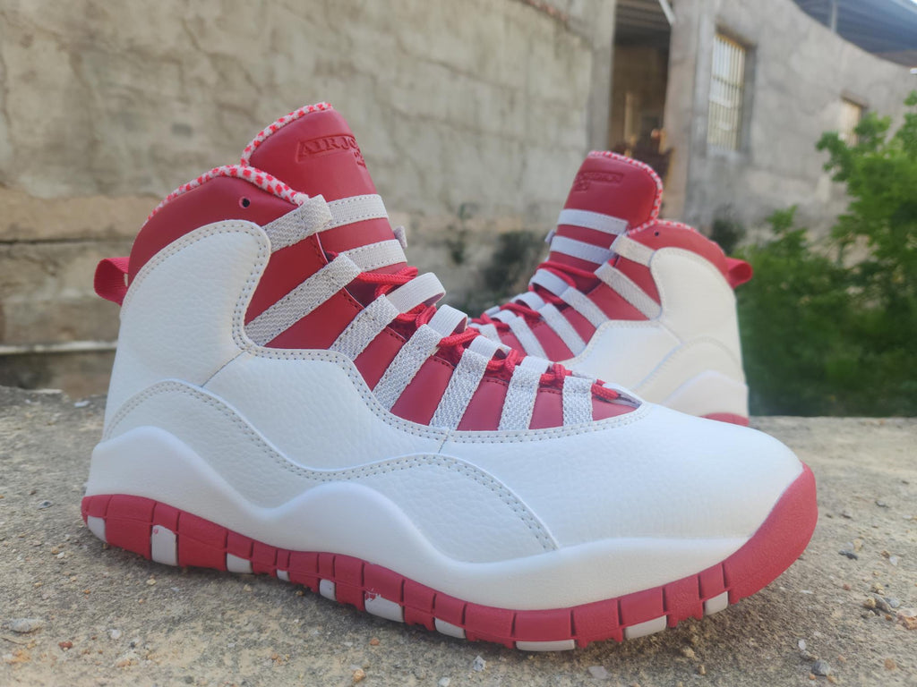 AJ10 White Grey and Red Sneakers
