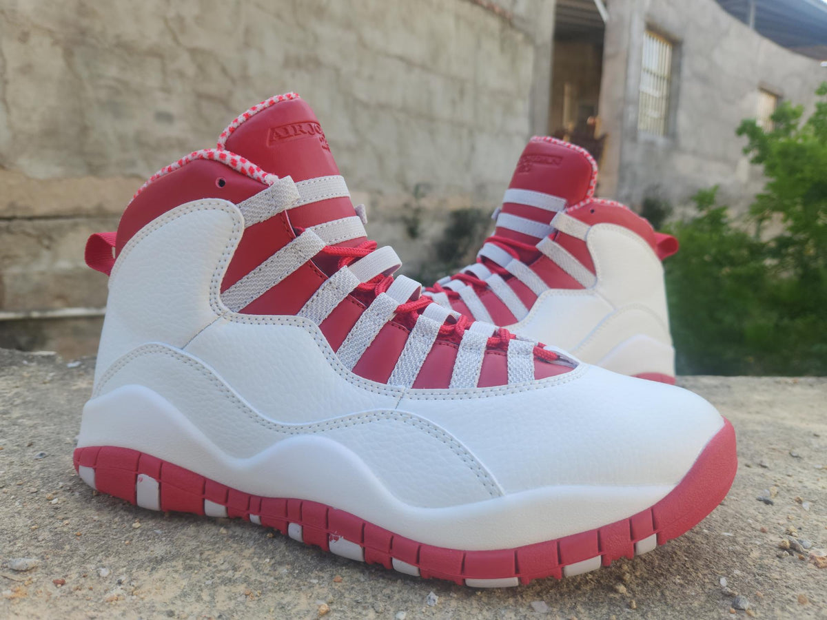 AJ10 White Grey and Red Sneakers