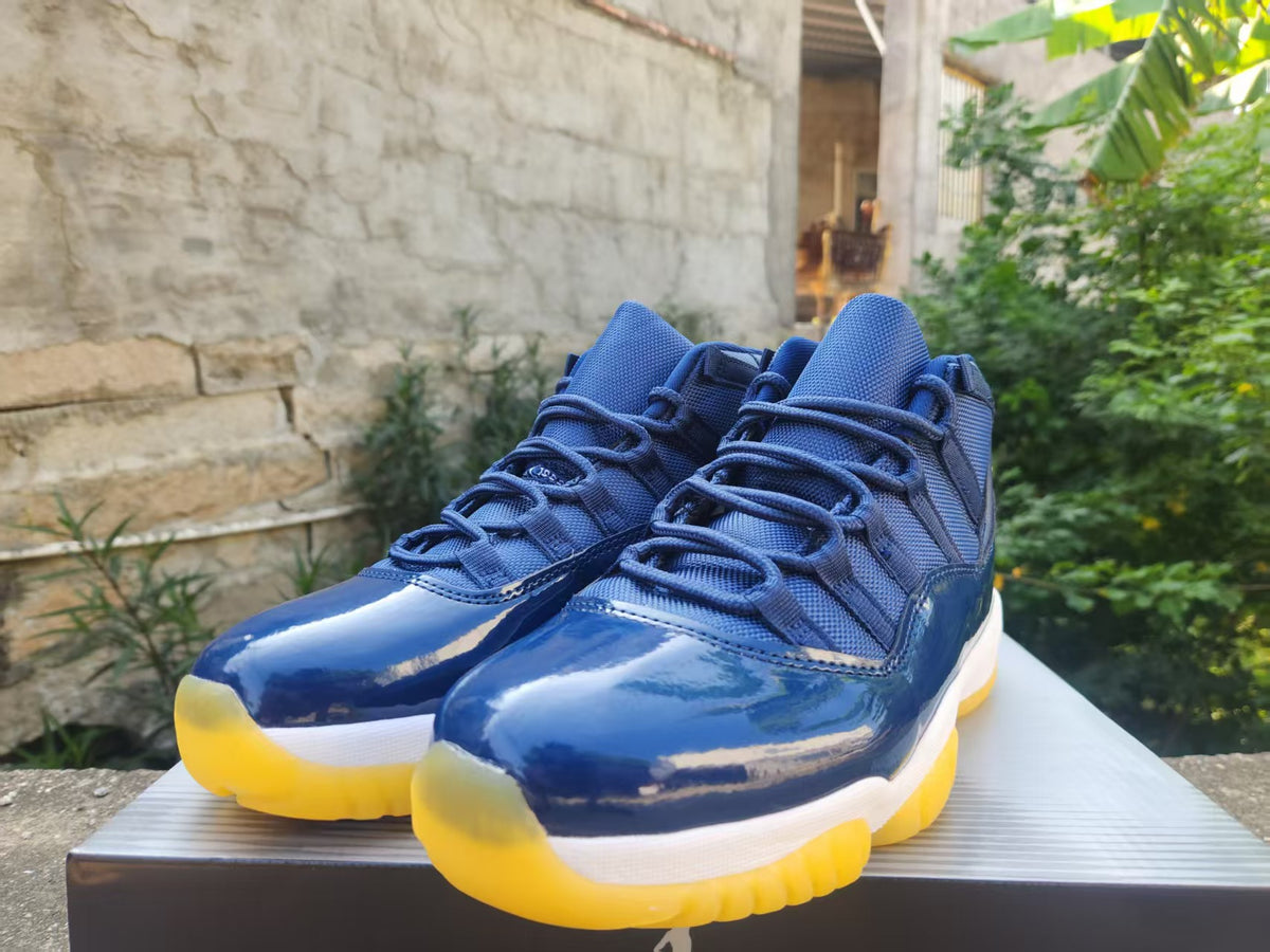 Air Jordan 11 Dark Blue and Yellow Sneakers