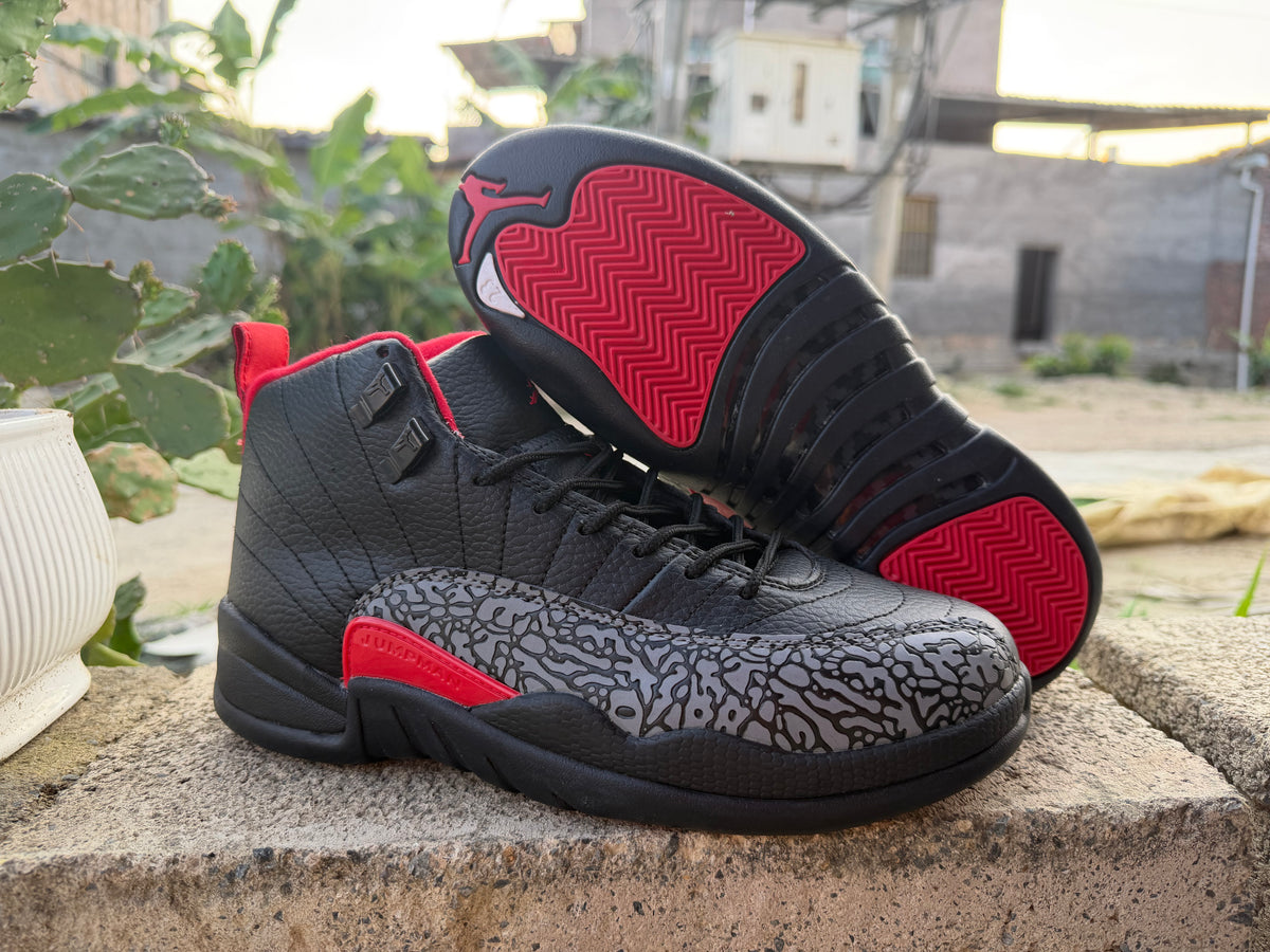 Air Jordan 12 Black Patterned Sneakers