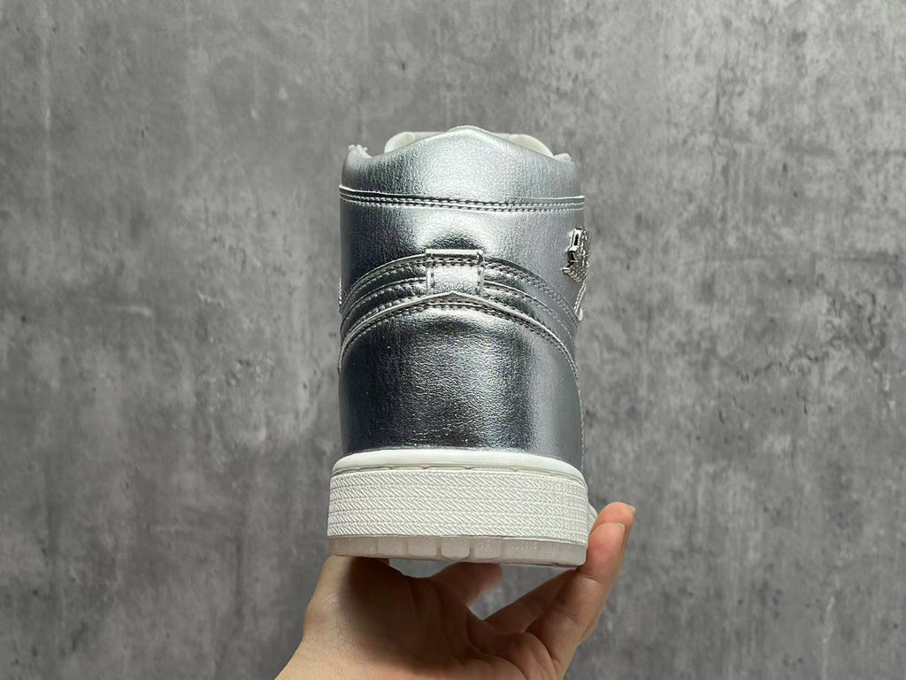 AJ1 Metallic Silver Replica Sneakers