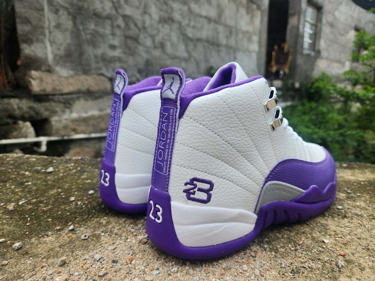 Air Jordan 12 White and Purple Sneakers