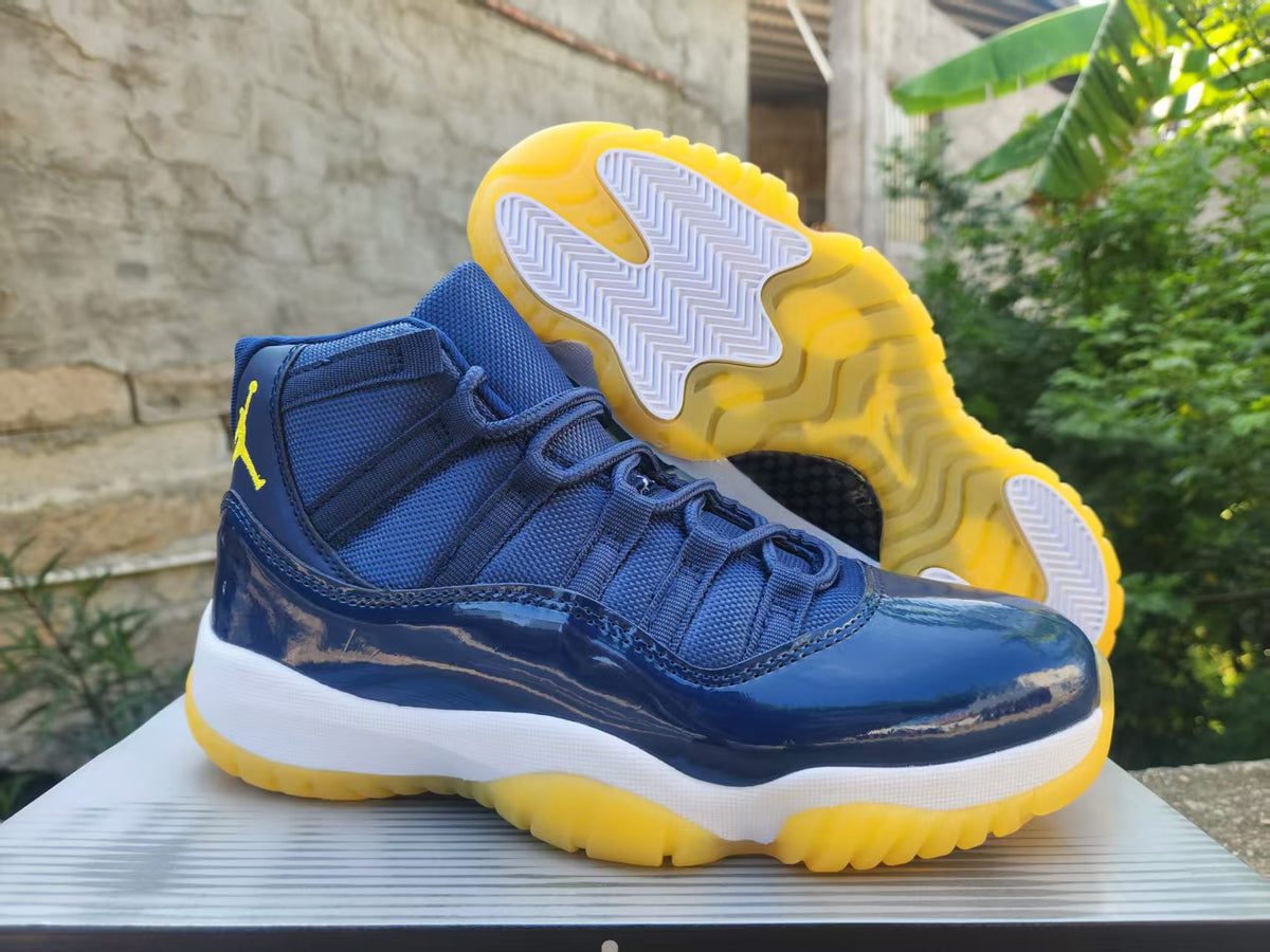 Air Jordan 11 Dark Blue and Yellow Sneakers
