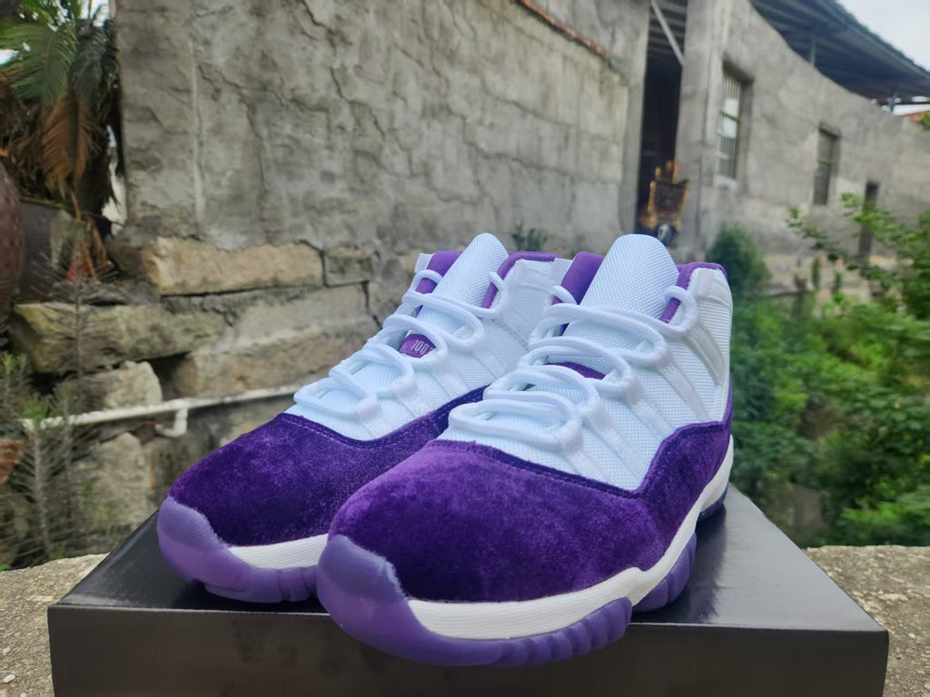 Air Jordan 11 White and Purple Velvet Sneakers