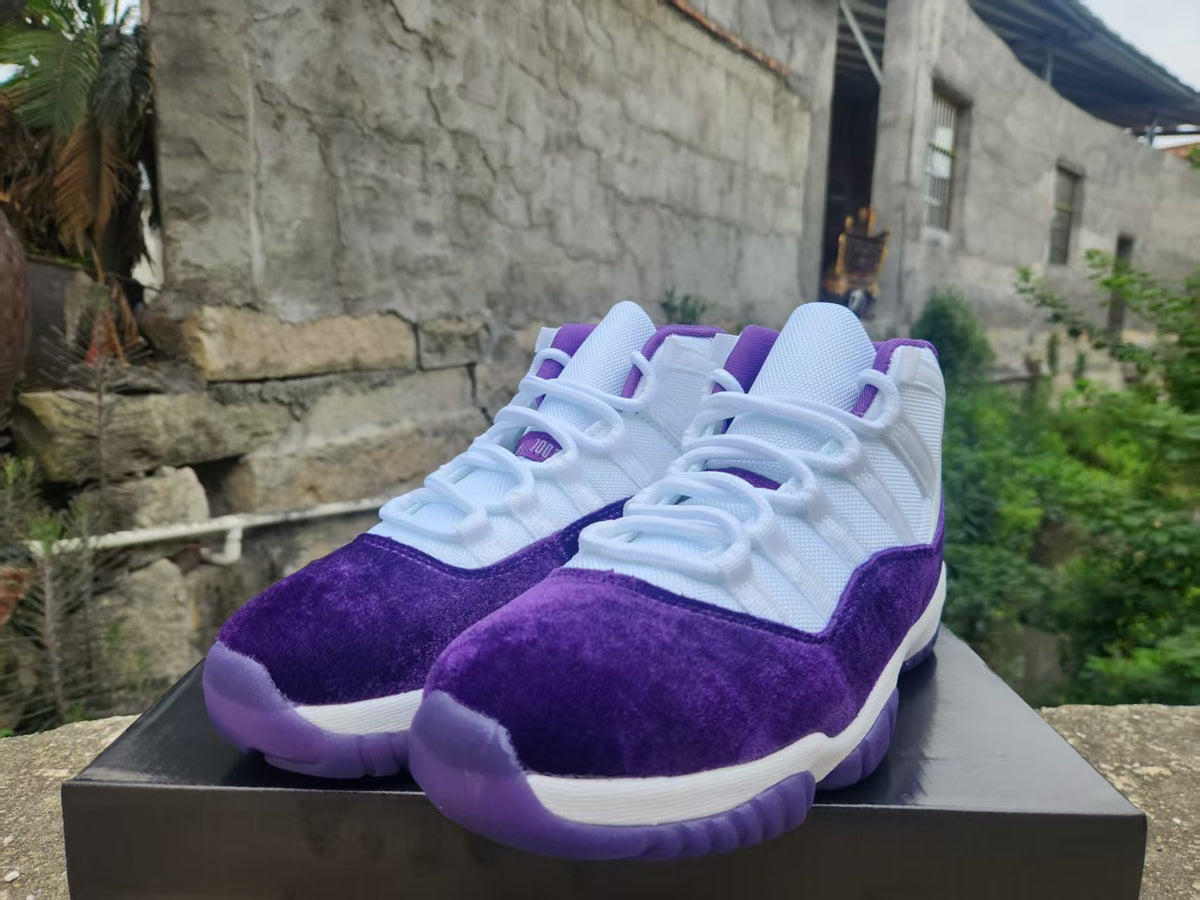 Air Jordan 11 White and Purple Velvet Sneakers