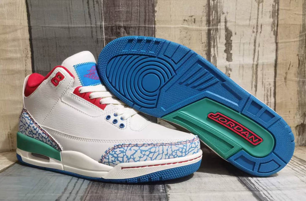 Jordan 3 Cream Blue and Red Men's Sneakers