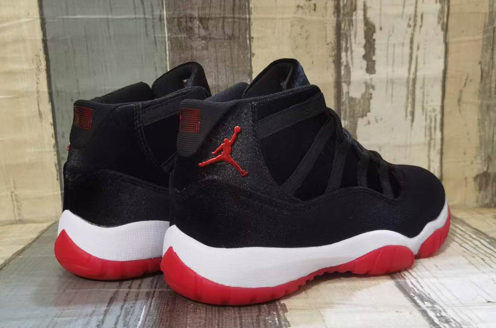 Jordan 11 Black and Red Velvet Sneakers for Men and Women