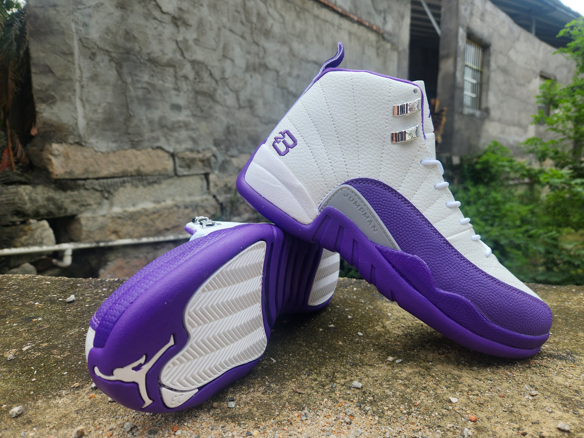 Air Jordan 12 White and Purple Sneakers