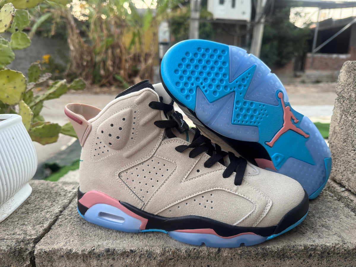 Air Jordan 6 Cream and Green Sneakers