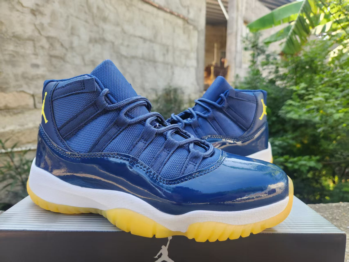 Air Jordan 11 Dark Blue and Yellow Sneakers