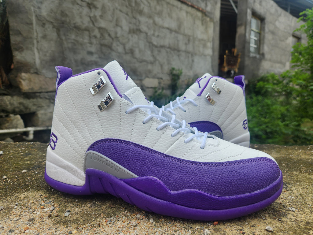 Air Jordan 12 White and Purple Sneakers
