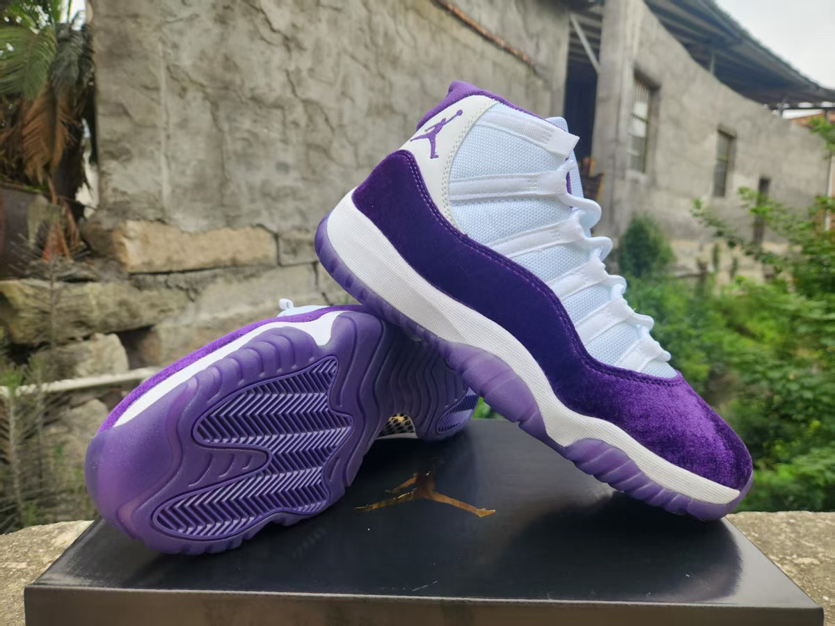 Air Jordan 11 White and Purple Velvet Sneakers