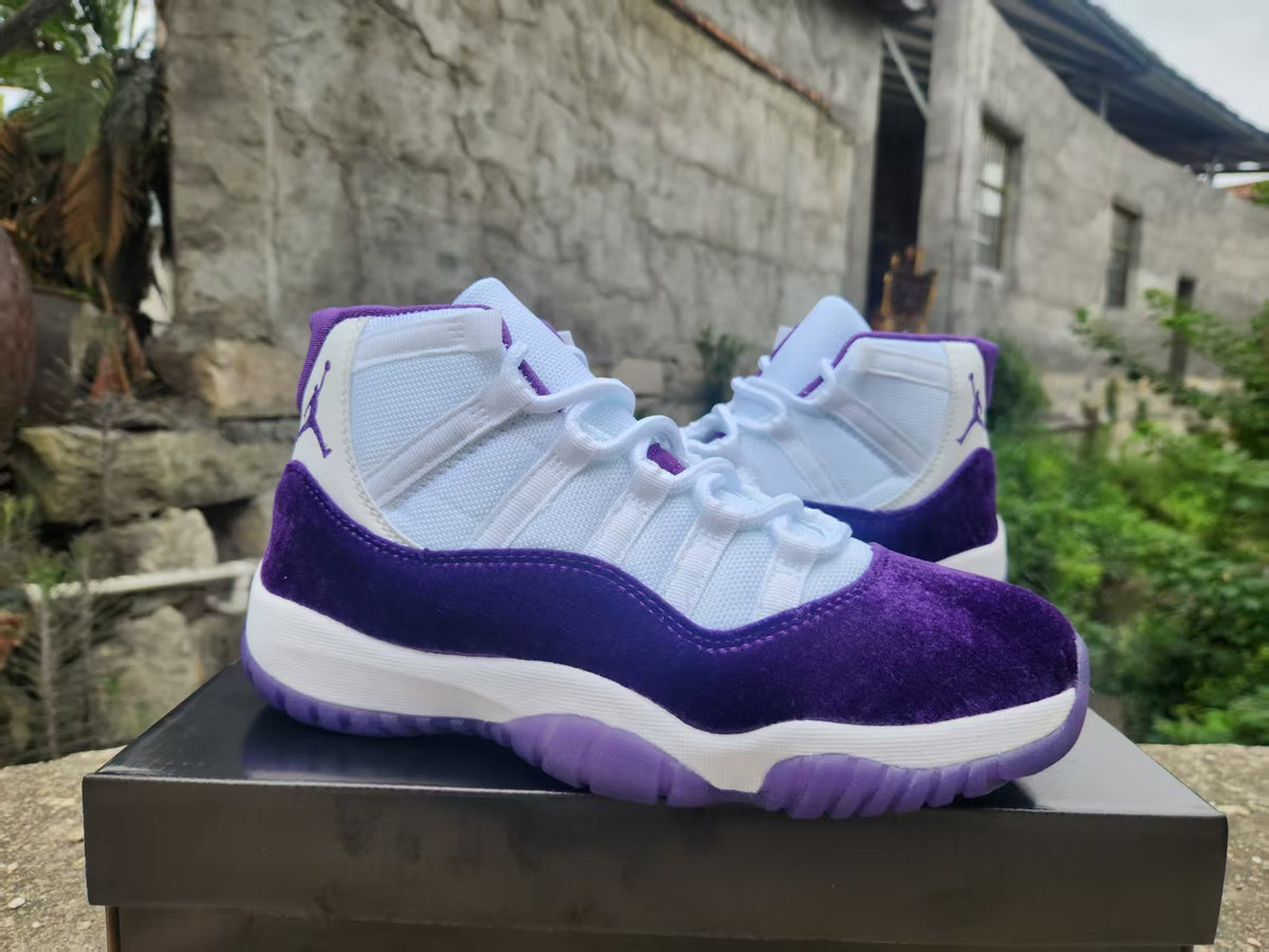 Air Jordan 11 White and Purple Velvet Sneakers