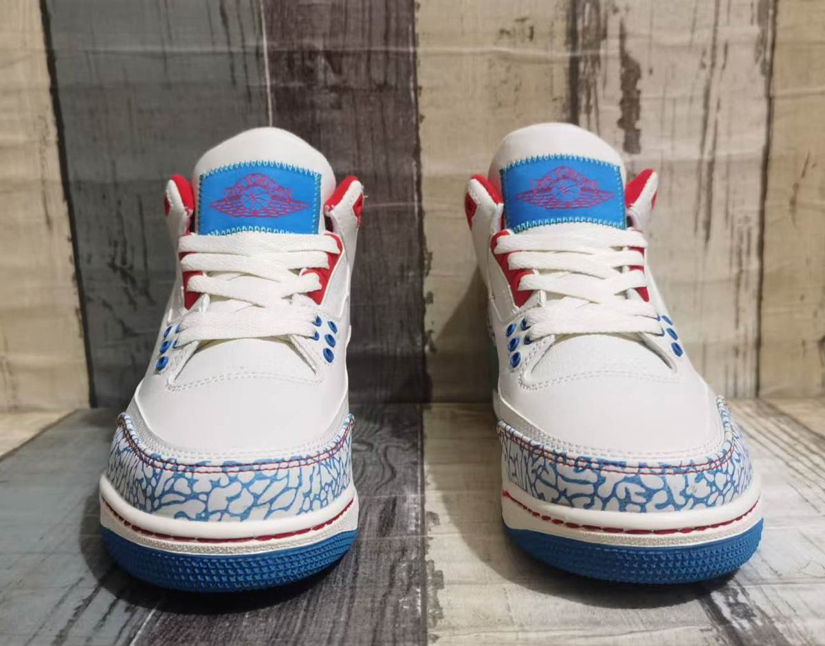 Jordan 3 Cream Blue and Red Men's Sneakers