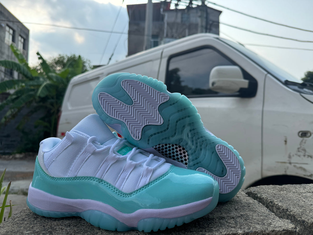 Air Jordan 11 White and Light Green Sneakers