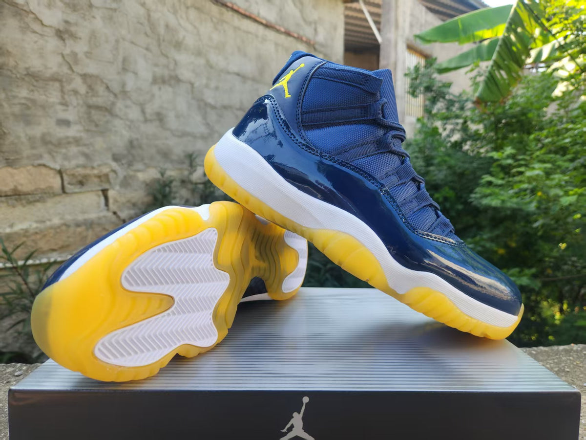 Air Jordan 11 Dark Blue and Yellow Sneakers