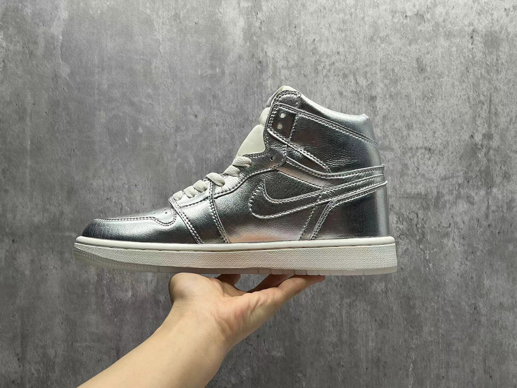 AJ1 Metallic Silver Replica Sneakers