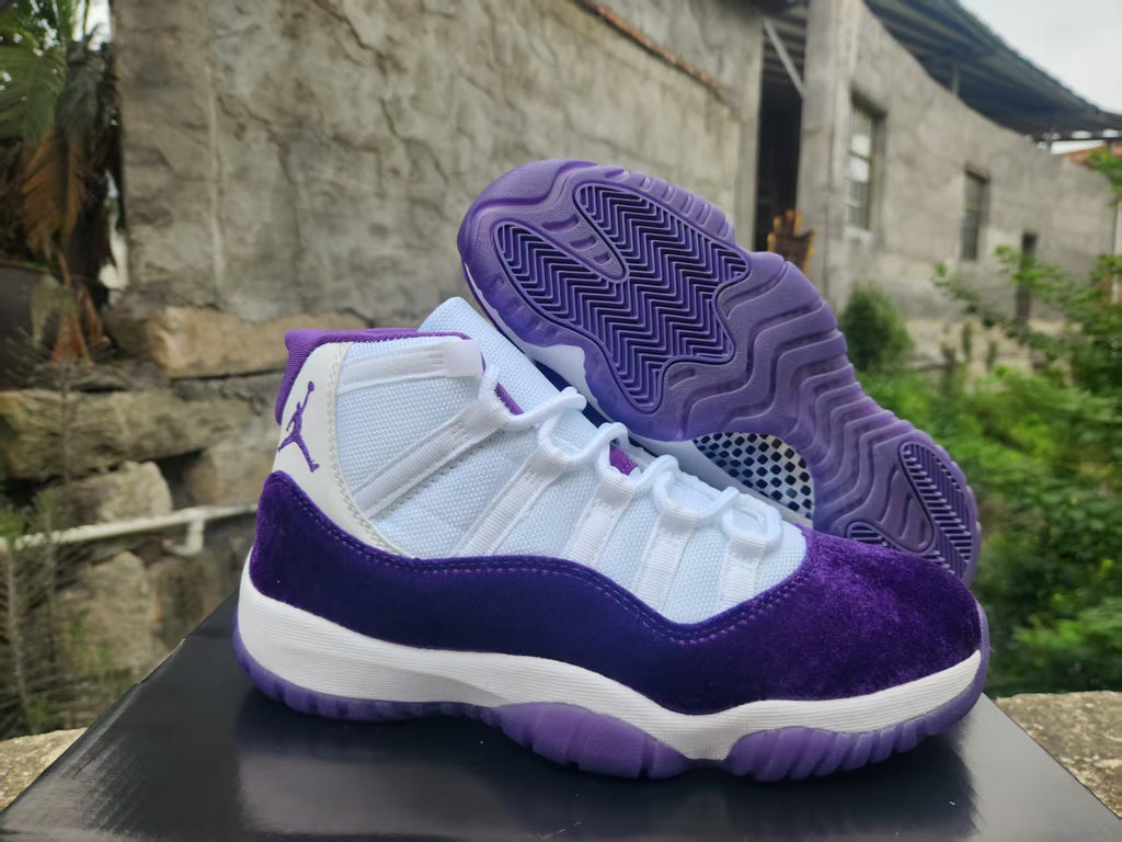 Air Jordan 11 White and Purple Velvet Sneakers
