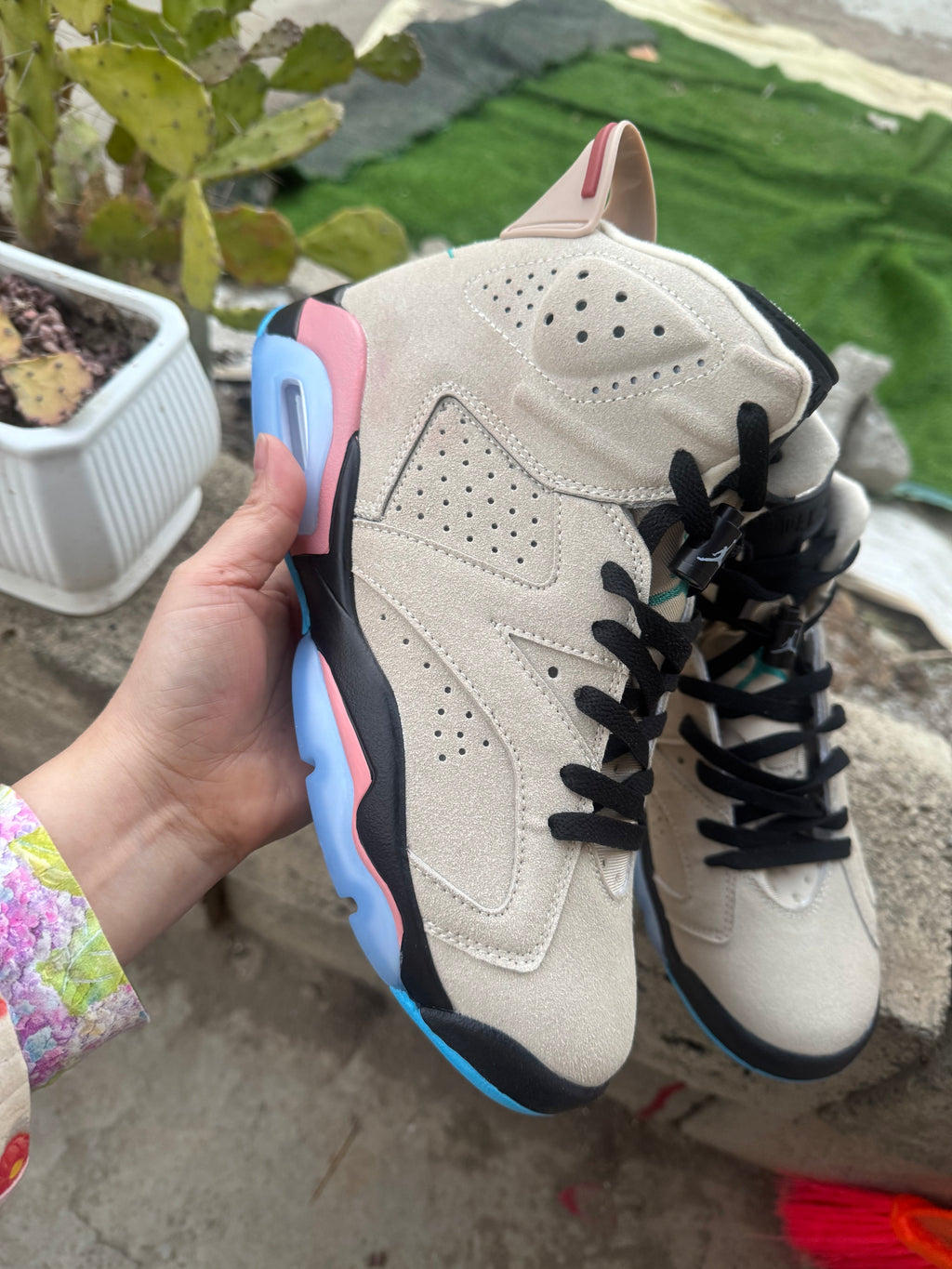 Air Jordan 6 Cream and Green Sneakers