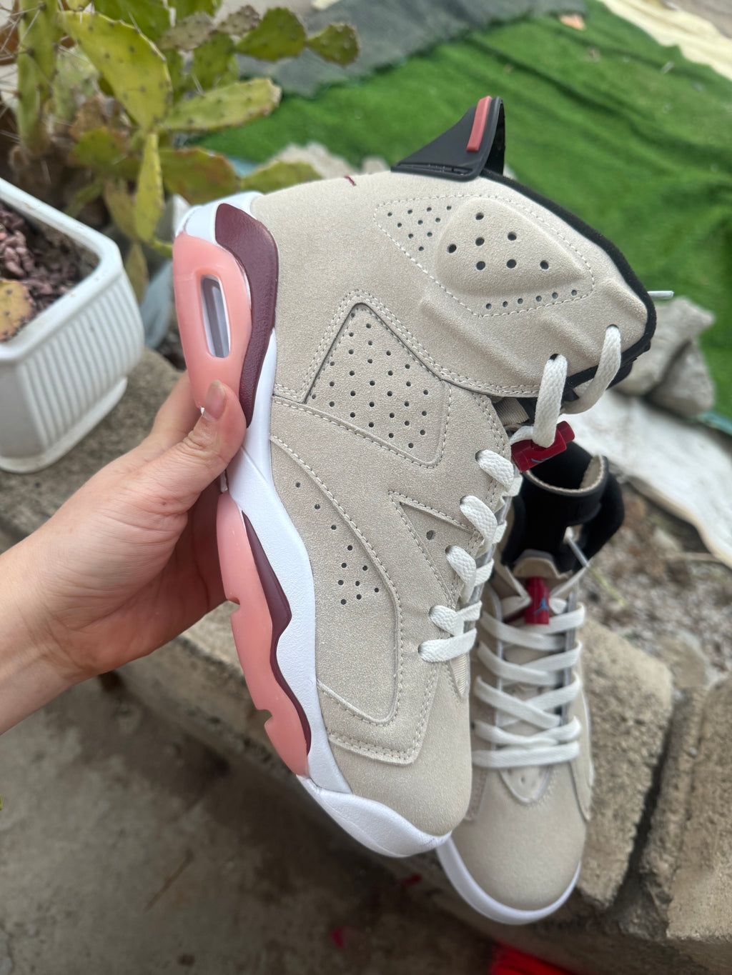 Air Jordan 6 Cream and Brown Sneakers