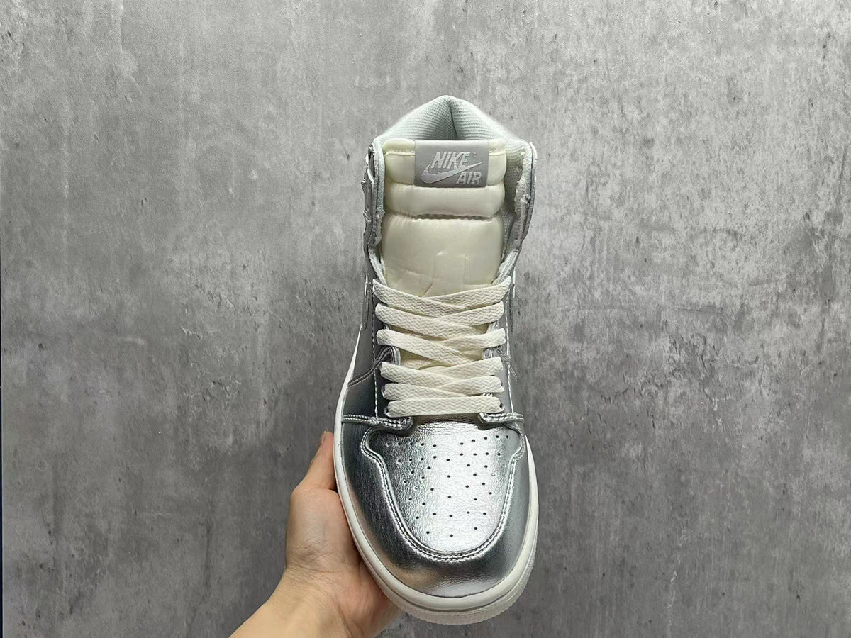 AJ1 Metallic Silver Replica Sneakers