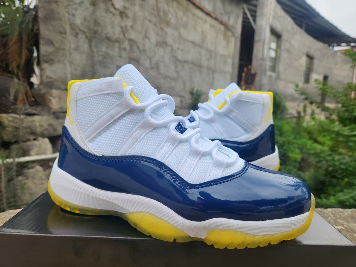 Air Jordan 11 White Blue and Yellow Sneakers